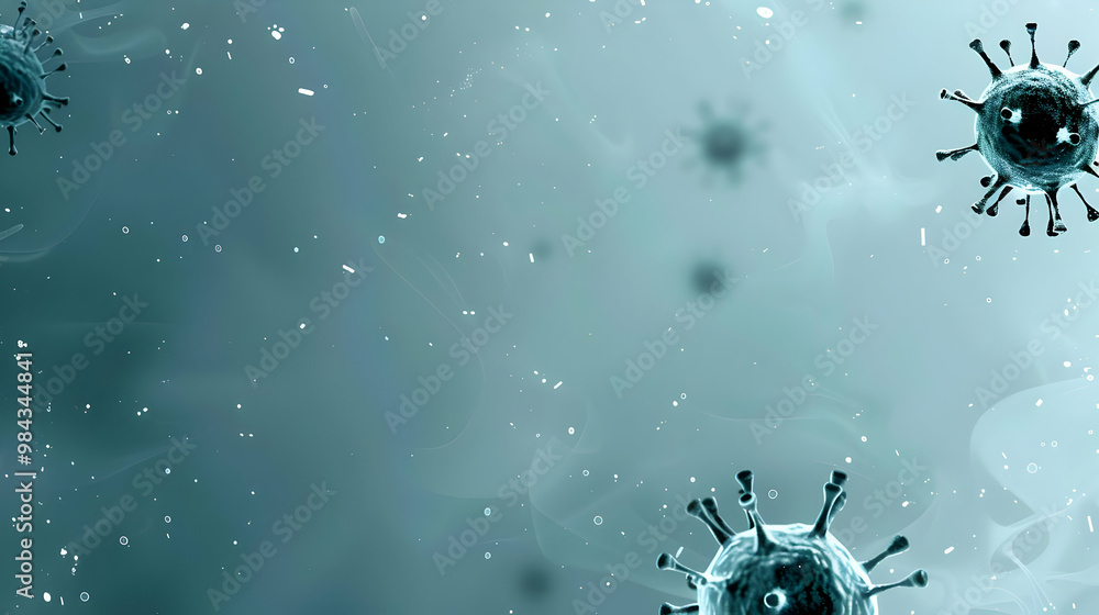 Poster 3d rendered abstract virus particle background with blue and white color scheme for medical and scie