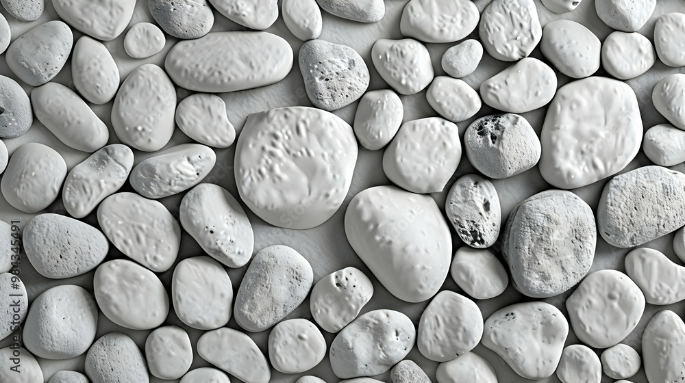 Aufkleber close-up of a collection of white pebbles arranged in a pattern on a white background
