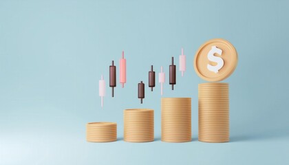 Upward Trend of Financial Growth and Investment Illustrated Through Stacked Coin Columns