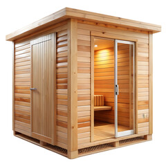 a wooden sauna cabin on transparent background