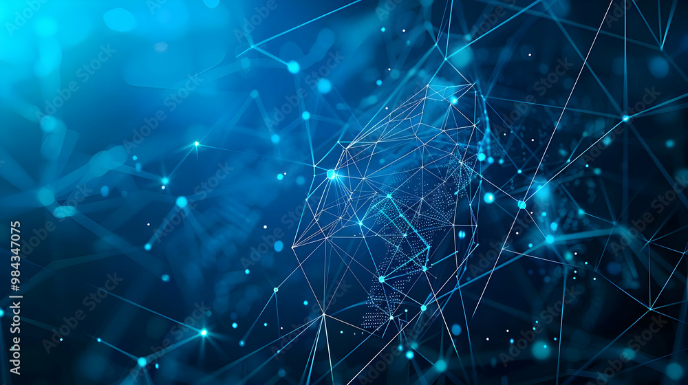 Aufkleber abstract digital network illustration with glowing nodes and lines connecting in a blue background