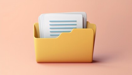Yellow Folder with Blank Documents in Minimalist Office Setup