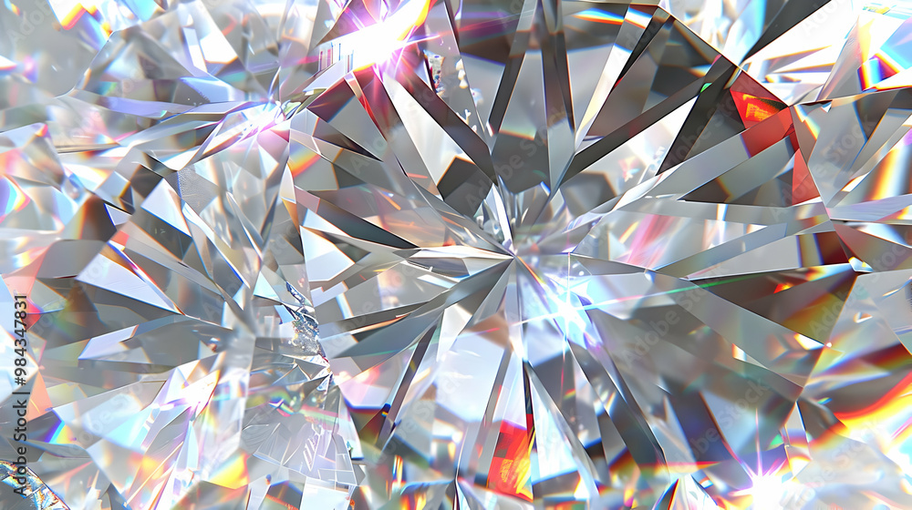 Poster a close-up view of a sparkling diamond with iridescent facets reflecting light in a stunning array o