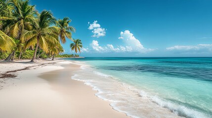 Pristine Tropical Beach with Palm Trees and Azure Waters