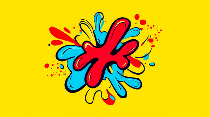 Colorful paint splashing on yellow background