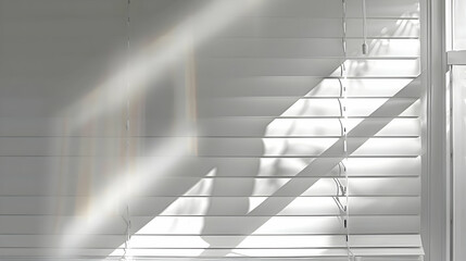 Sunlight Streaming Through White Window Blinds Creating a Rainbow Effect