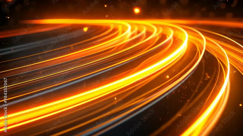 Poster dynamic abstract light trails showcasing vibrant movement and energy in a dark background