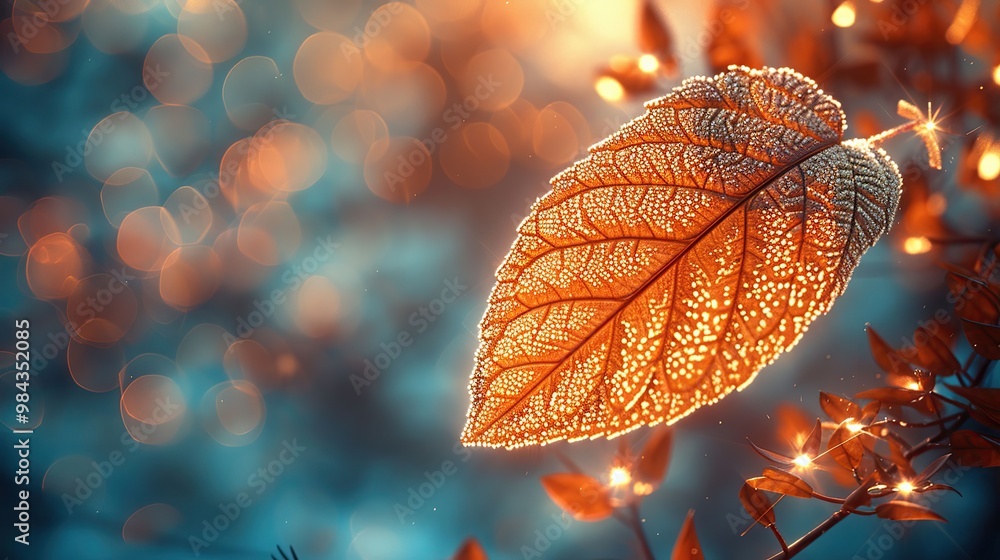 Poster a single yellow leaf against the background of an autumn forest. the image evokes a calm and serene 