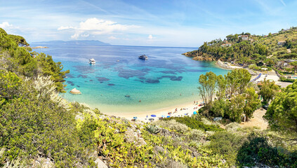 View to Cannelle beach, Spiaggia delle Cannelle, near Giglio Porto with view to mediterranean sea...