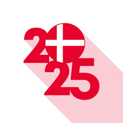 2025 banner with Denmark flag inside. Vector illustration.