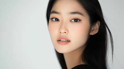Fototapeta premium Beautiful Asian supermodel with natural makeup and sleek hair