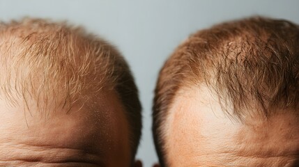 Naklejka premium Crown area comparison, featuring hair growth progress after laser therapy, emphasizing filling of bald patches, Detailed, High-Definition, Soft Lighting
