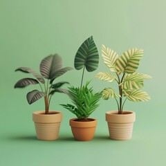 Obraz premium 3D Potted Plants Icon: Indoor and Outdoor Plant Decor Logo Illustration