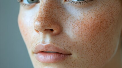 Fototapeta premium Detailed close-up of nose and chin before-and-after deep pore cleansing, showcasing clear skin and minimized pores, Photorealistic, High-Resolution