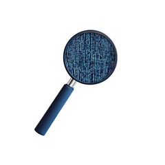 Magnifying glass with digital pattern on white isolate background
