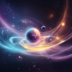 Obraz premium A stunning cosmic scene featuring vibrant nebulae and celestial bodies surrounded by swirling colors and light.