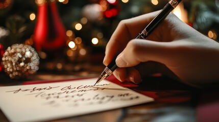 a Christmas card being written with a heartfelt message