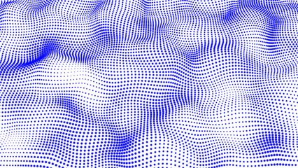 Blue color digital dot background. Dot pattern with halftone effect. Abstract dots wave on white background. Digital technology connection and innovation concept