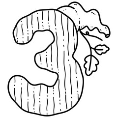 Number 3 Whimsical pumpkin Alphabet and Numbers Doodle Design