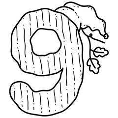 Number 9 Whimsical pumpkin Alphabet and Numbers Doodle Design