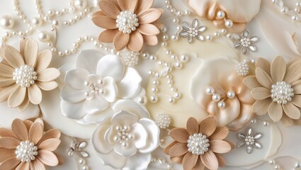 진주 장식이 있는 베이지와 화이트톤의 배경