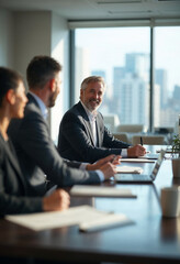 Portrait of a senior executive at a conference table in a modern office setting.






