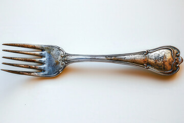 Antique Fork with Patina on White Background