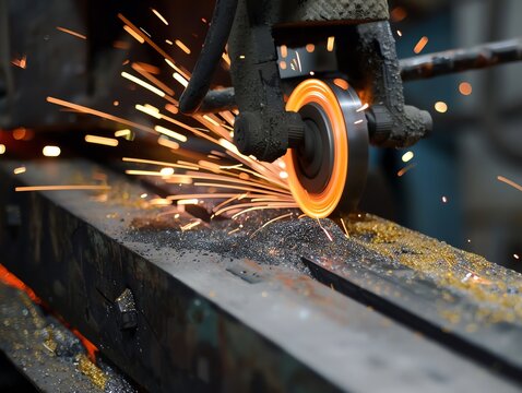 Belt grinder sanding a metal piece