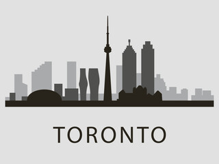 Fototapeta premium Black and white silhouette of Toronto city skyline. Canada. Vector on a gray background