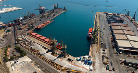 Aerial view of the industrial port of Taranto, in Puglia, Italy.