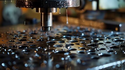 Metal punch press creating holes