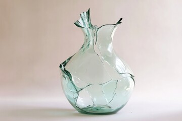 Broken glass jar on plain background.