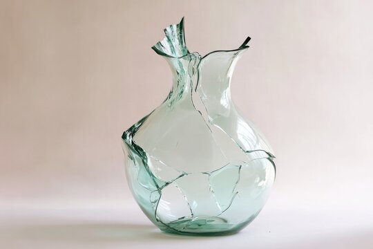 Broken glass jar on plain background.