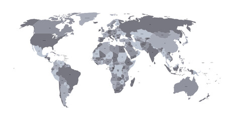 Europe with countries Map grey 