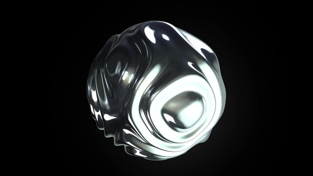 3D Animation - Abstract futuristic metal sphere with looping, animated rippling wave shapes, isolated on a black background