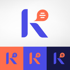Simple modern "K" logo with a message symbol on its arm represents streamlined communication. The "K" embodies the brand, and the message symbol emphasizes interaction and connectivity in sleek style.