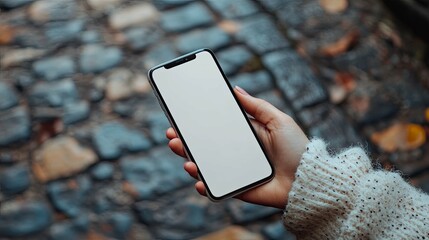 Woman's Hand Holding a Smartphone with a Blank Screen