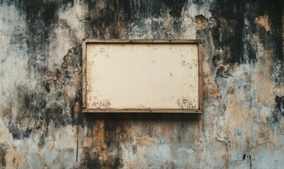 Blank wooden frame on a weathered wall.