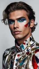 Colorful Fashion Portrait of a Male Model in Avant-Garde Attire