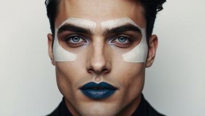 Artistic Portrait Featuring Bold Blue-Green Lips and White Face Paint