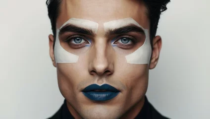Artistic Portrait Featuring Bold Blue-Green Lips and White Face Paint © Nemanja