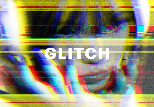 Offset Printing Glitching Photo Effect Mockup