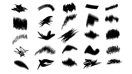 Black ink stencils. Artistic graphic box, black boots, grunge brush strokes and grunge frames for text.Grunge tiny underlines, borders, dividers for your design . Straight grunge stroke collection.