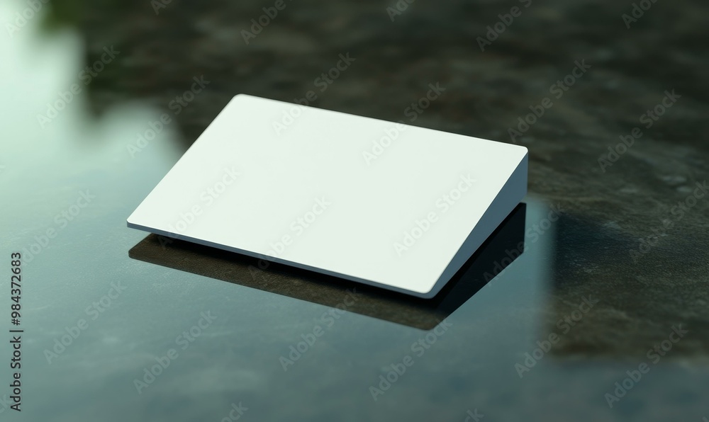 Poster White rectangular object on a dark surface.