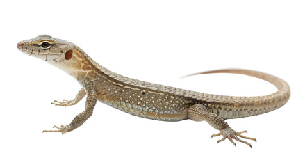 Fototapeta premium Isolated image of Celophysis with a white backdrop, showcasing its slender body, detailed scales, and distinctive attributes with precision