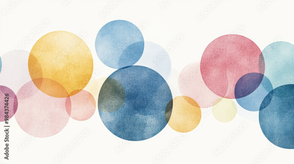 Poster abstract watercolor design featuring colorful circles in various sizes, creating a vibrant and dynam