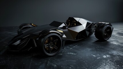 Car with a powerful motor, designed for fast transport. Black car with gold details, a high-performance 4x4 vehicle.