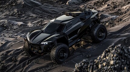 Fototapeta premium Car with a powerful motor, designed for high-speed transport. Black car with gold details, a high-performance sport model.