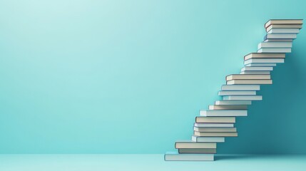Fototapeta premium This artwork shows a stack of books, symbolizing the journey of learning and personal growth, while reflecting a clean, modern aesthetic aligned with contemporary design principles