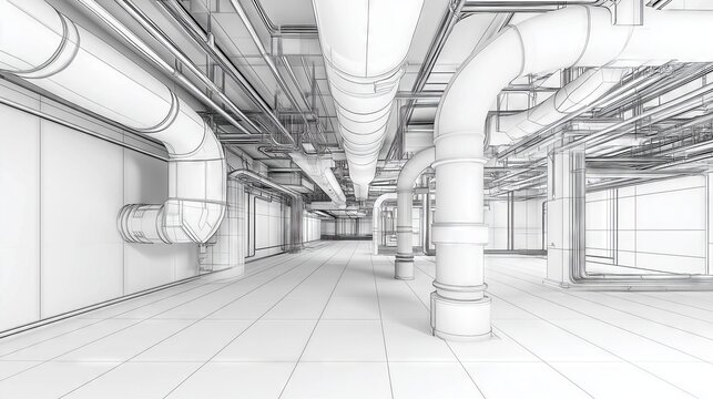 Industrial Ducting System Architectural Blueprint Illustration